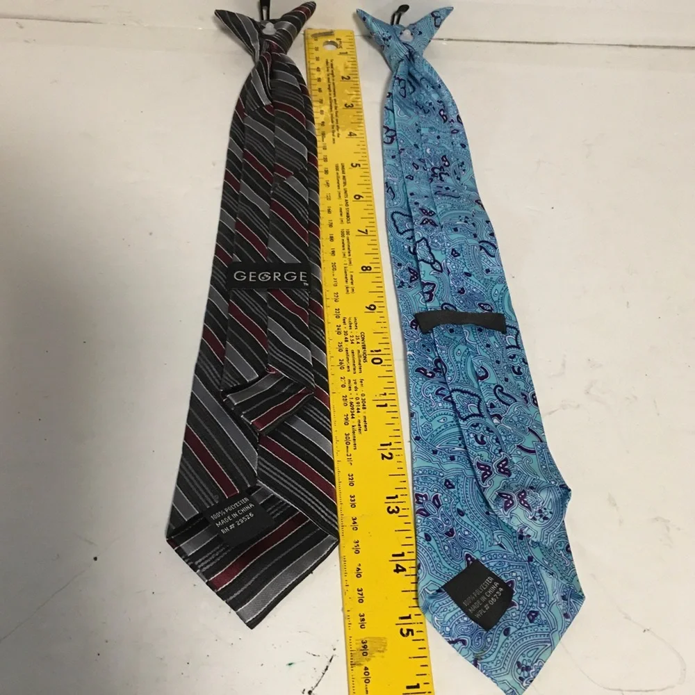 2 Boys Clip on Ties stripes & paisley gray black wine blue white EUC